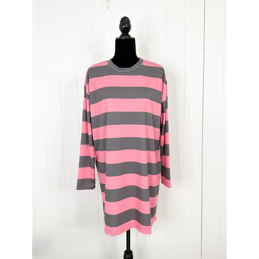 ASOS Oversized Pink Grey Striped Long Sleeve T-Shirt Dress Women Size 4 NWOT